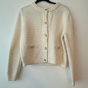 Classic Cream Knit Cardigan with Gold Buttons - Size XL
